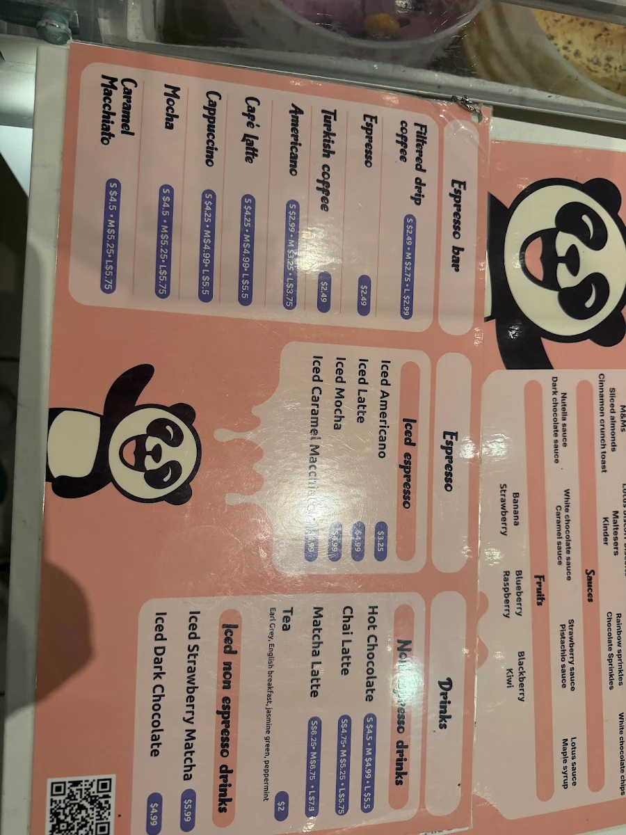 Menu, Panda Pancakes and Ice Cream