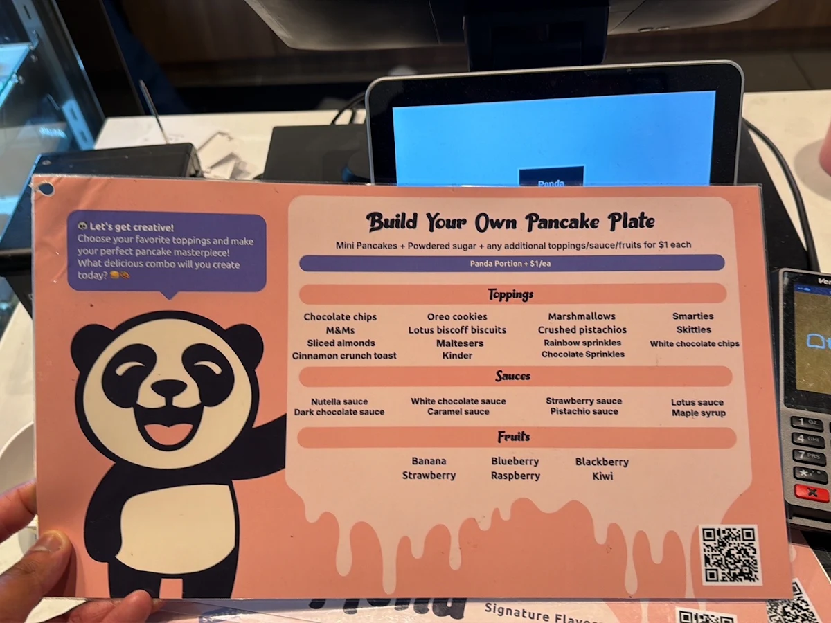 Menu, Panda Pancakes and Ice Cream