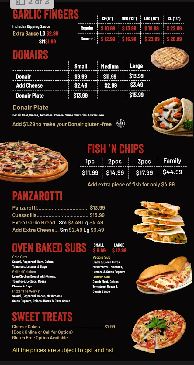 Menu, Martha’s Pizza II Musquodoboit