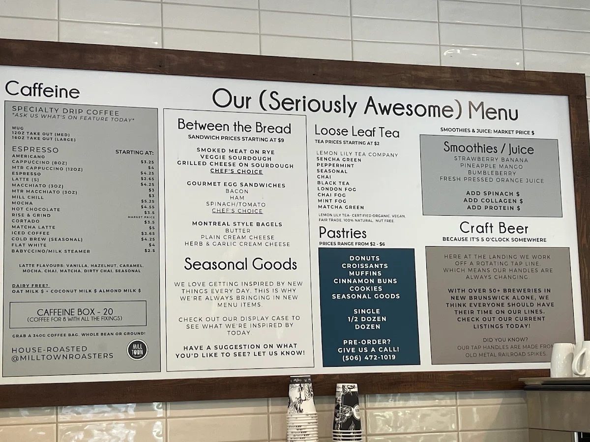 Menu, The Landing Fredericton