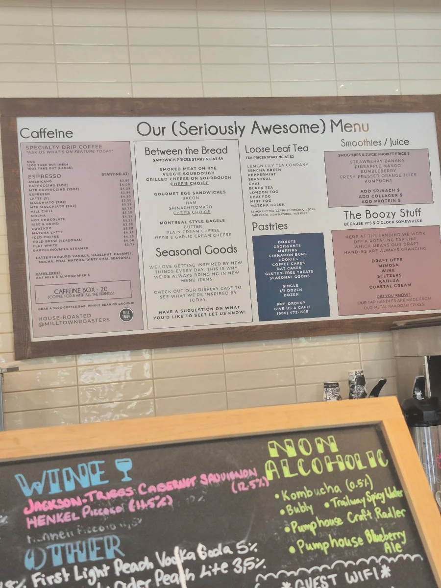 Menu, The Landing Fredericton