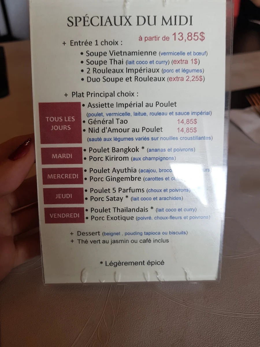 Menu, Restaurant Lotus Sélect