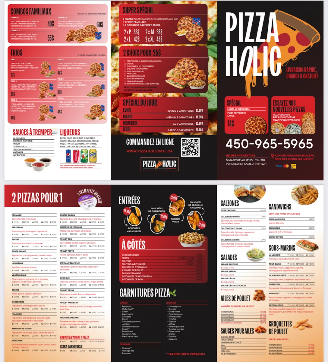Menu, Pizza Holic