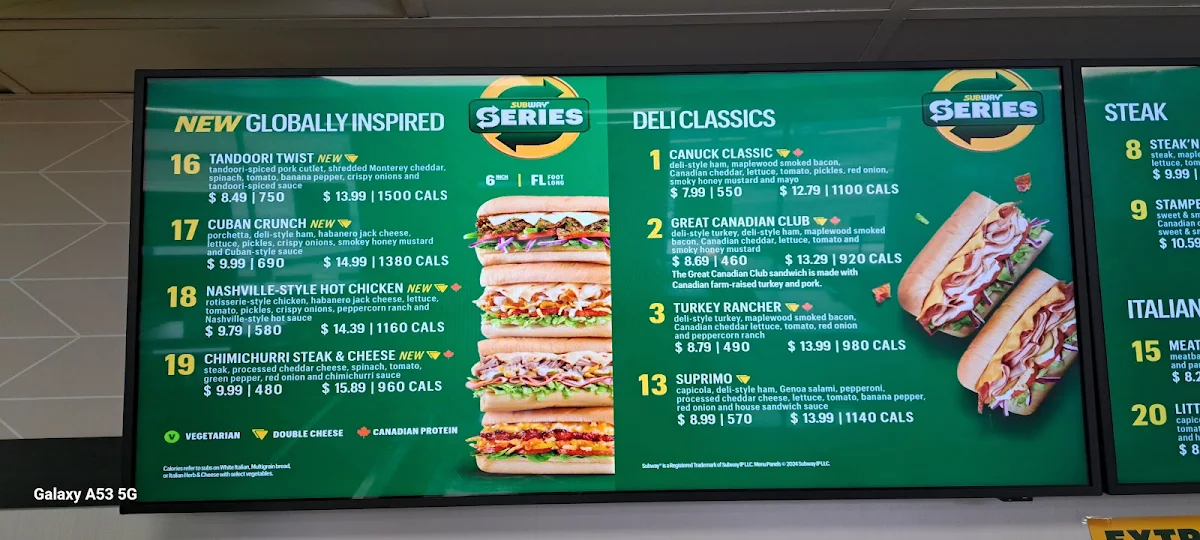 Menu, Subway
