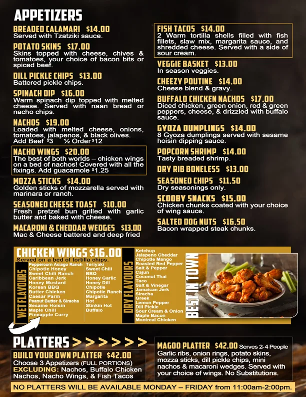 Menu, DayzOff Pub