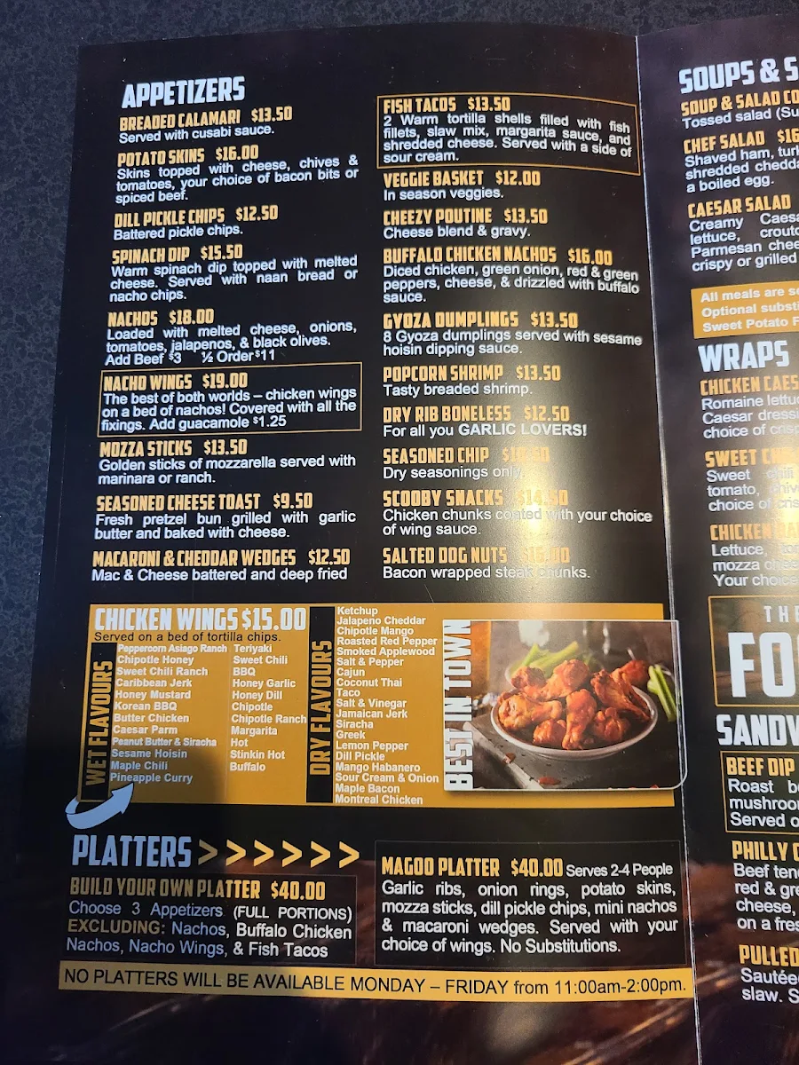 Menu, DayzOff Pub