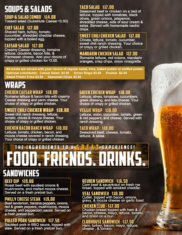Menu, DayzOff Pub