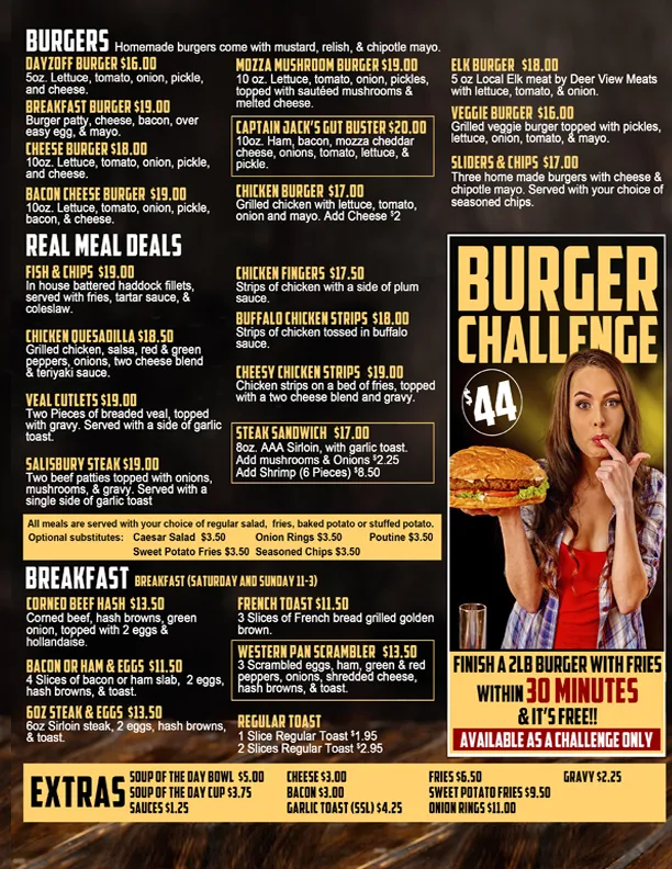 Menu, DayzOff Pub