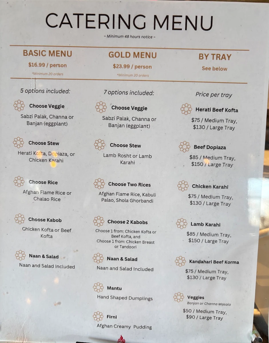 Menu, Afghan Flame