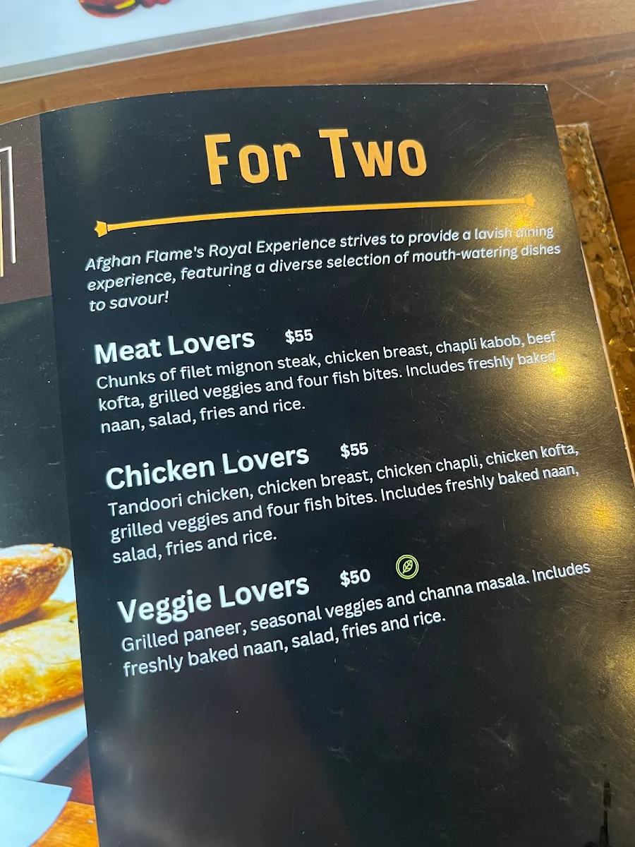 Menu, Afghan Flame