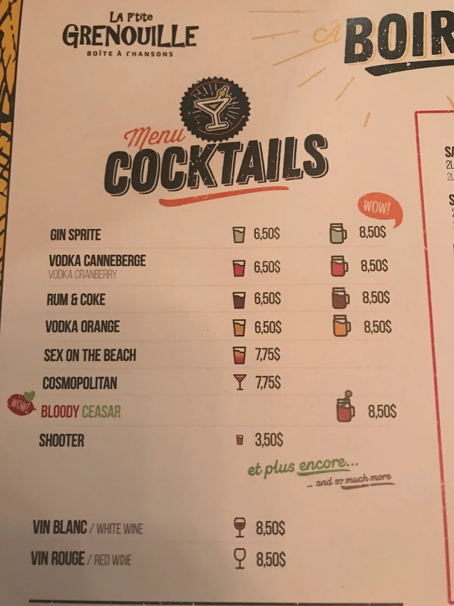Menu, La P'tite Grenouille Montréal