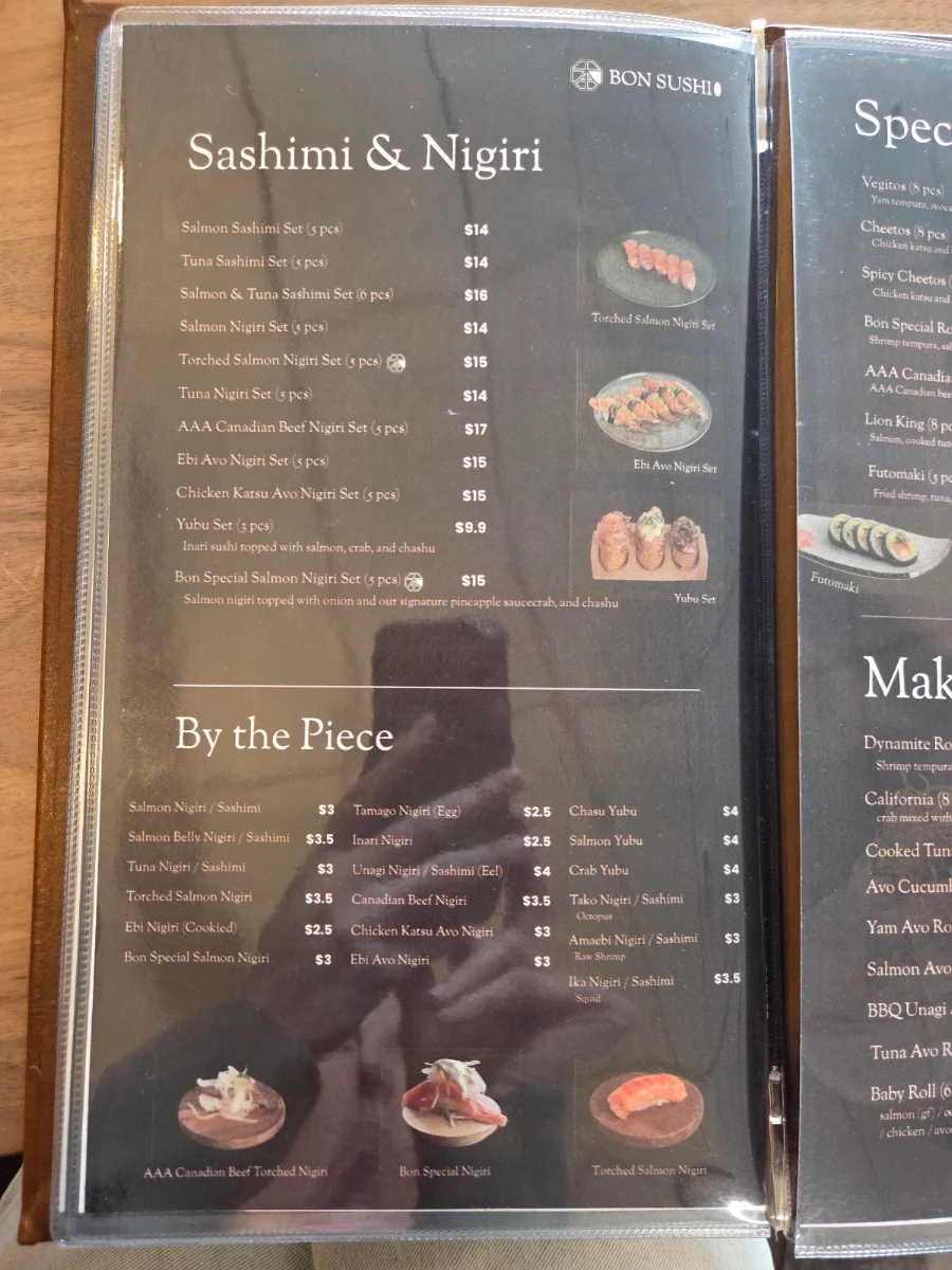 Menu, Bon Sushi