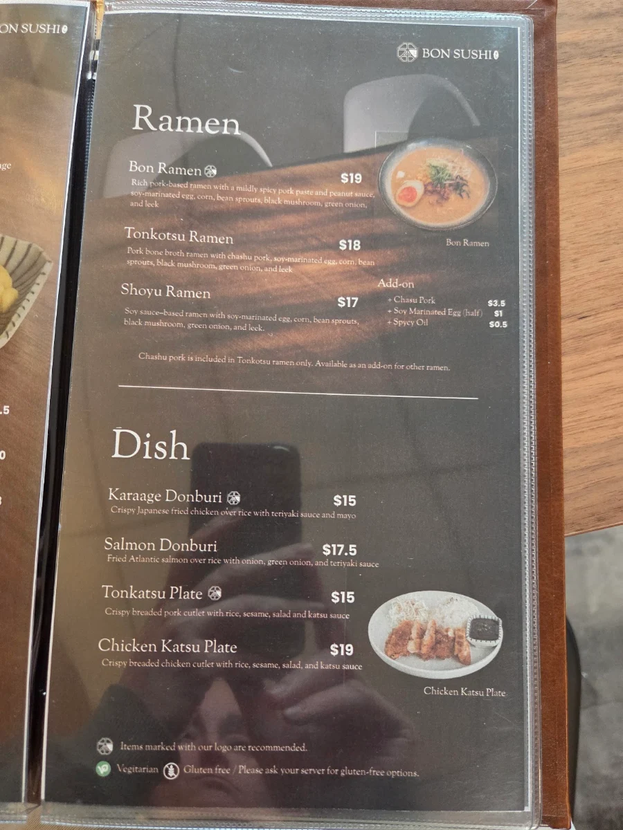 Menu, Bon Sushi