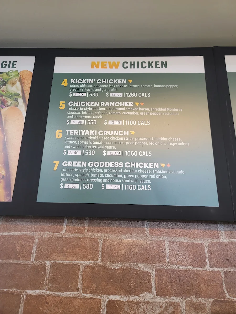 Menu, Subway
