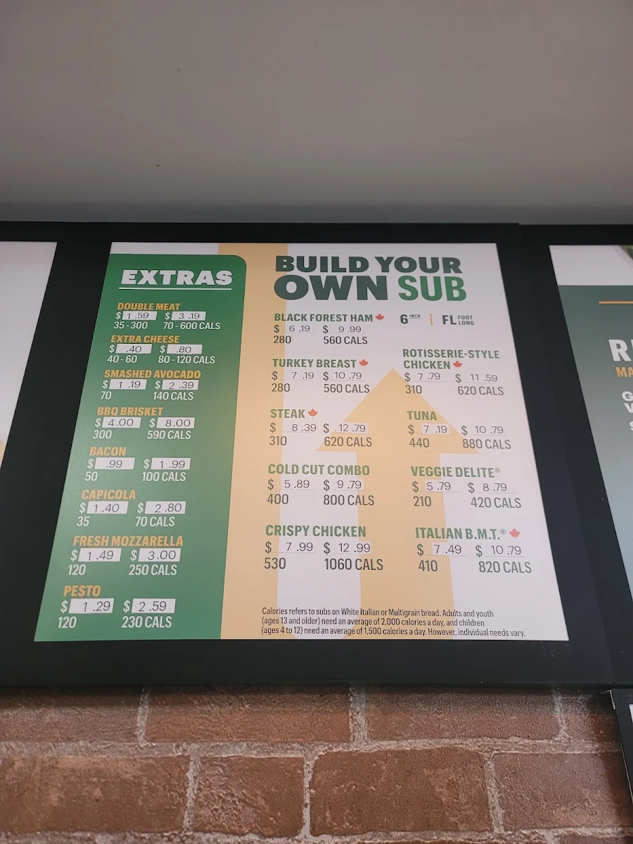 Menu, Subway