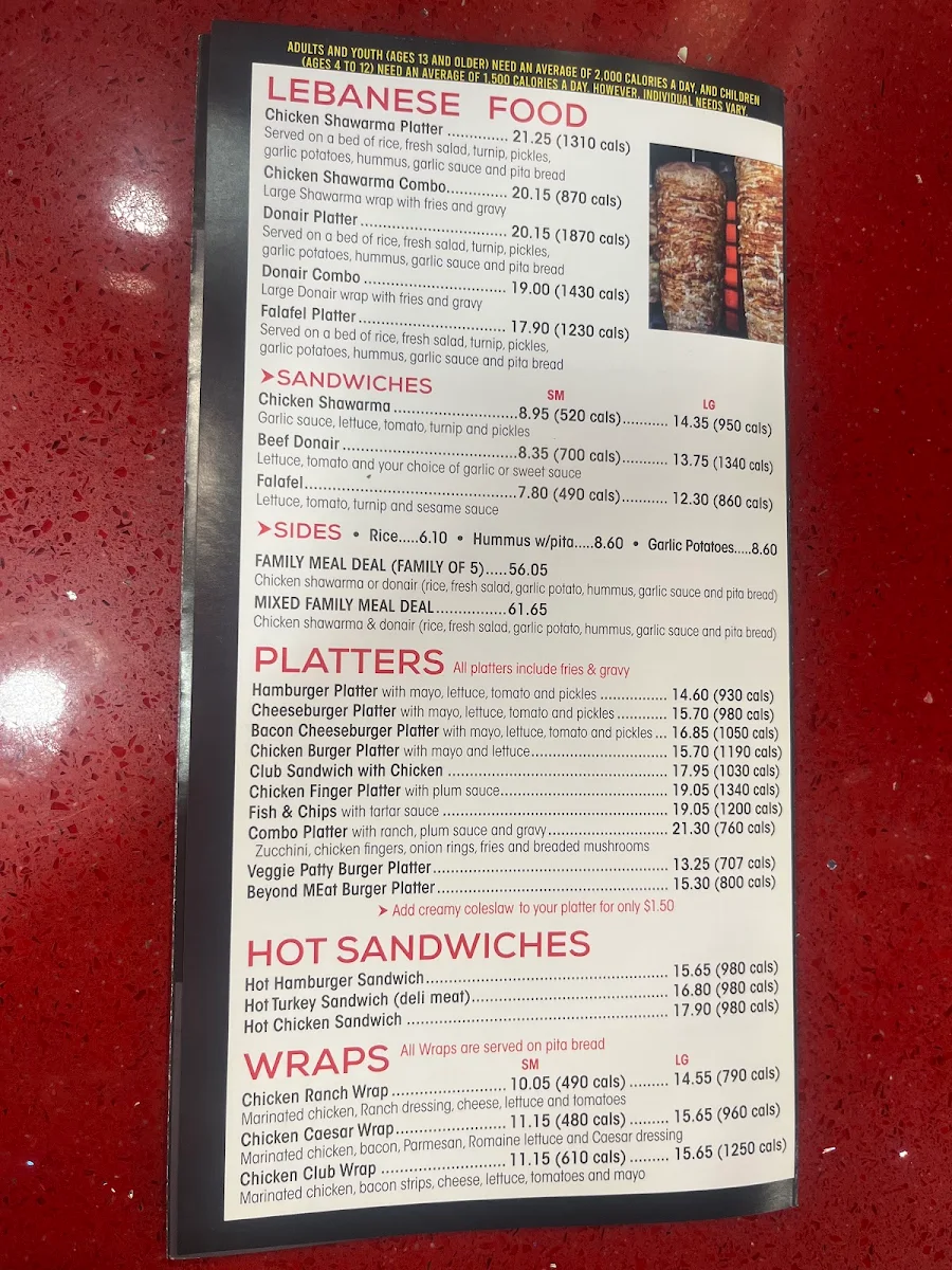 Menu, Milano Pizzeria