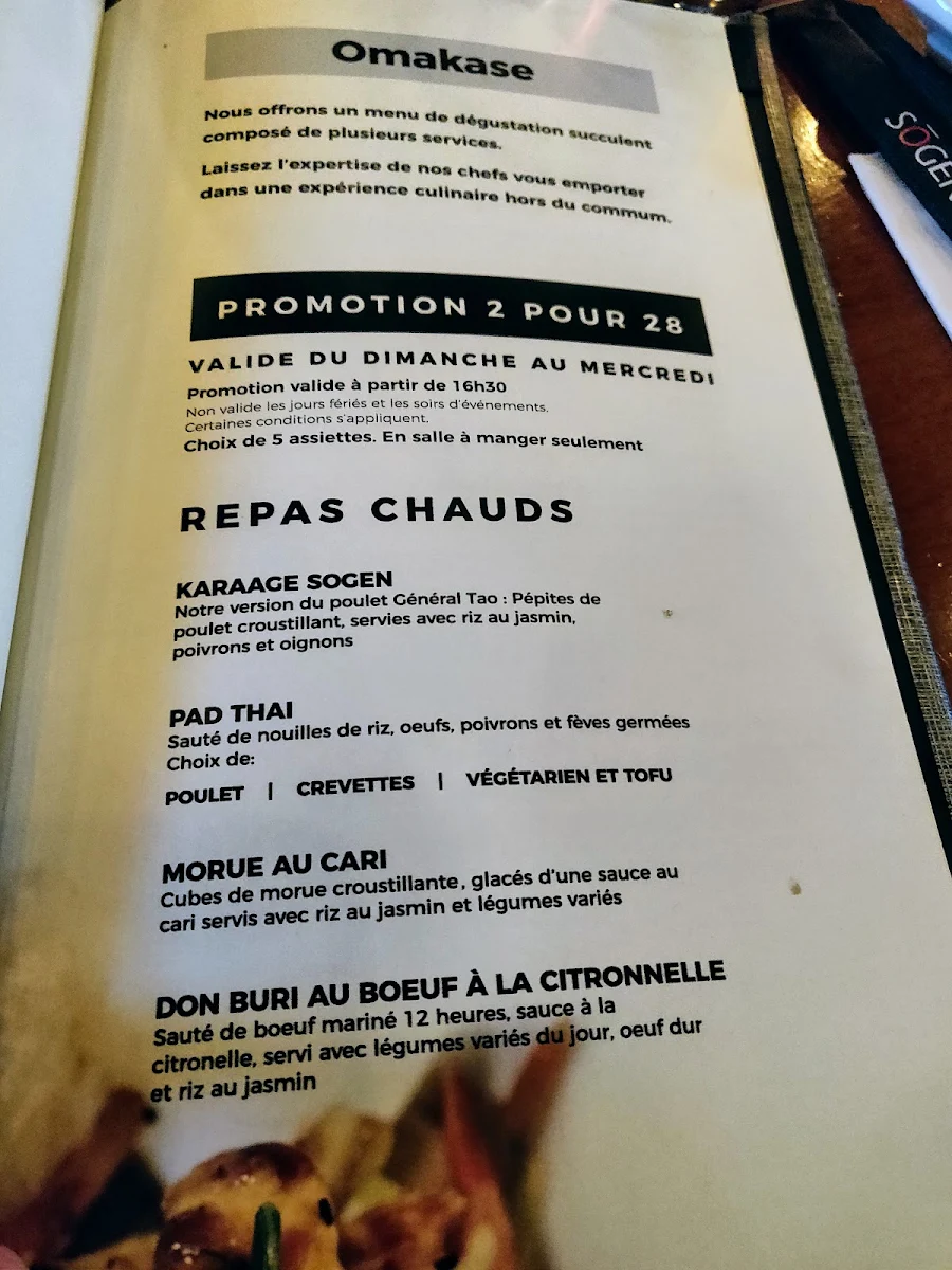 Menu, Restaurant Bar Sushi sogen