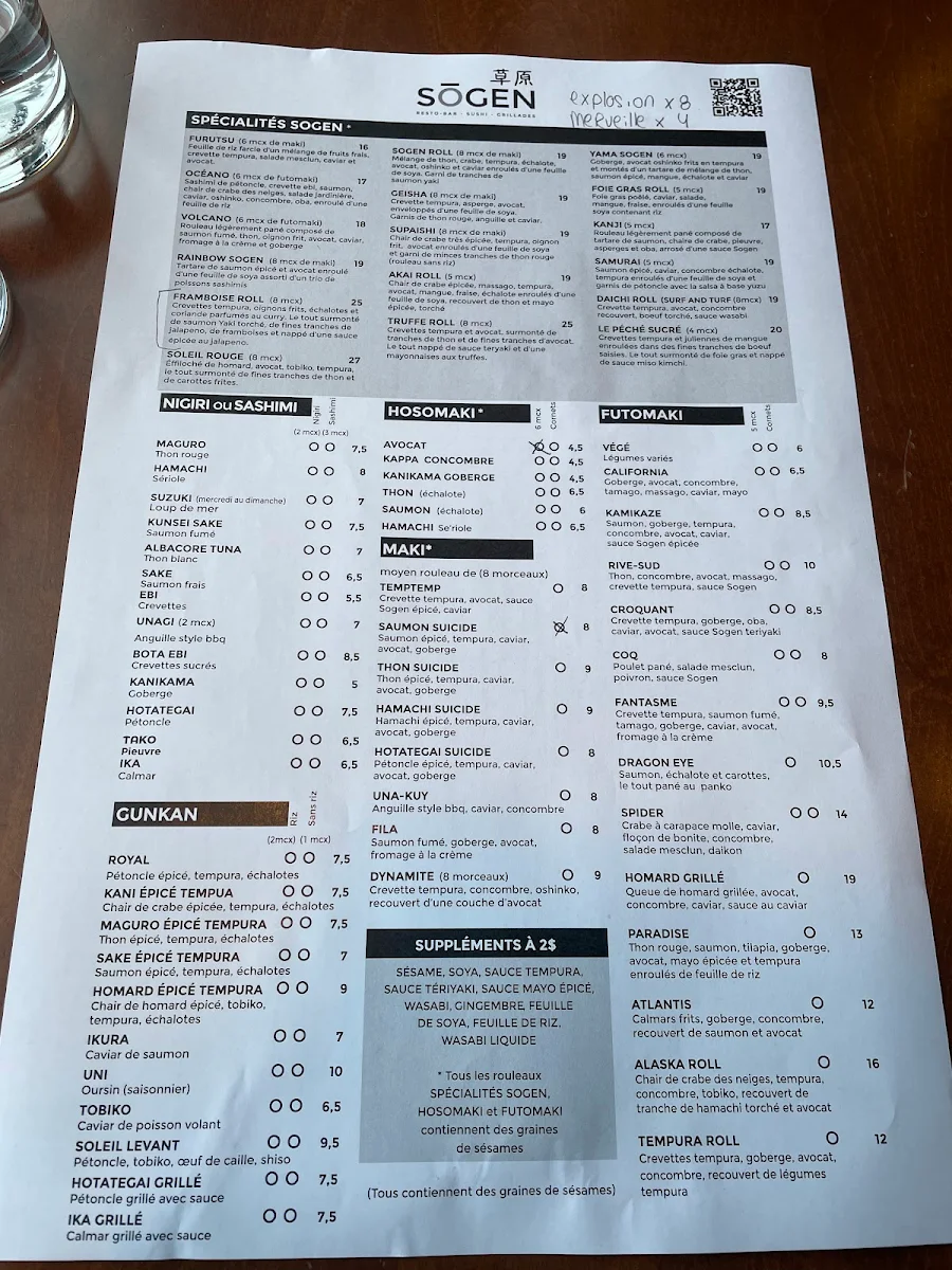 Menu, Restaurant Bar Sushi sogen