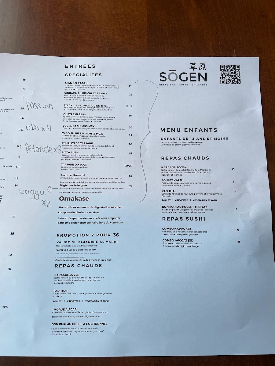 Menu, Restaurant Bar Sushi sogen
