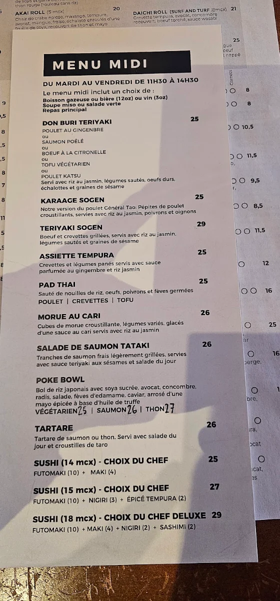 Menu, Restaurant Bar Sushi sogen