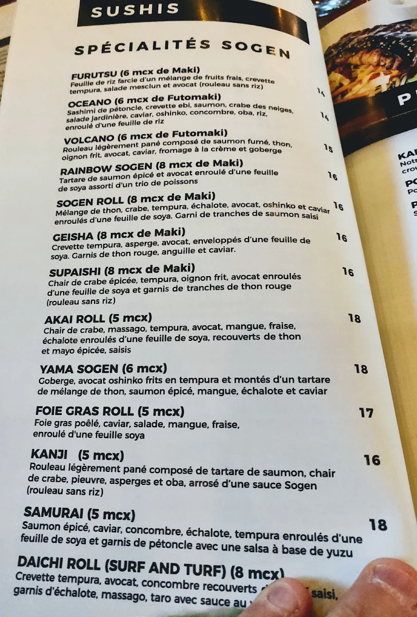Menu, Restaurant Bar Sushi sogen