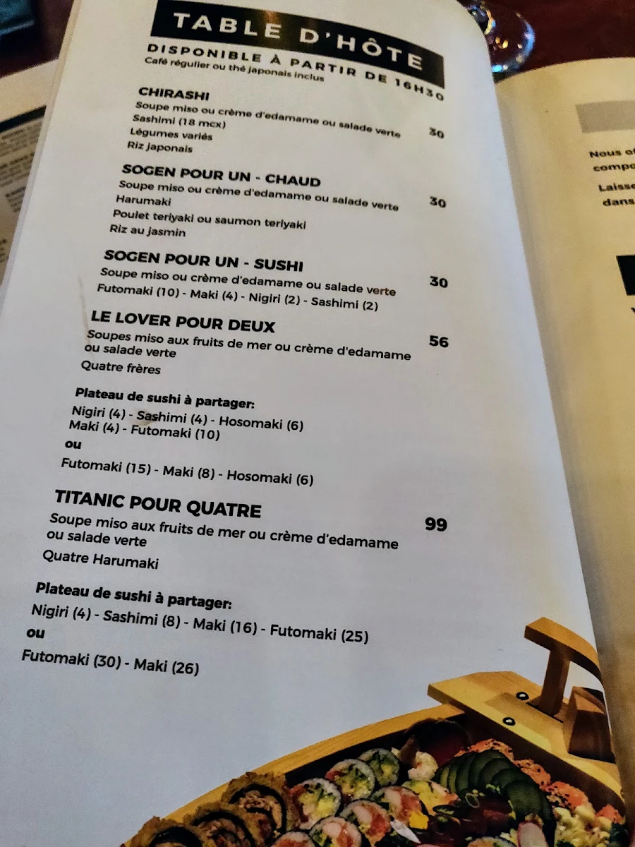 Menu, Restaurant Bar Sushi sogen