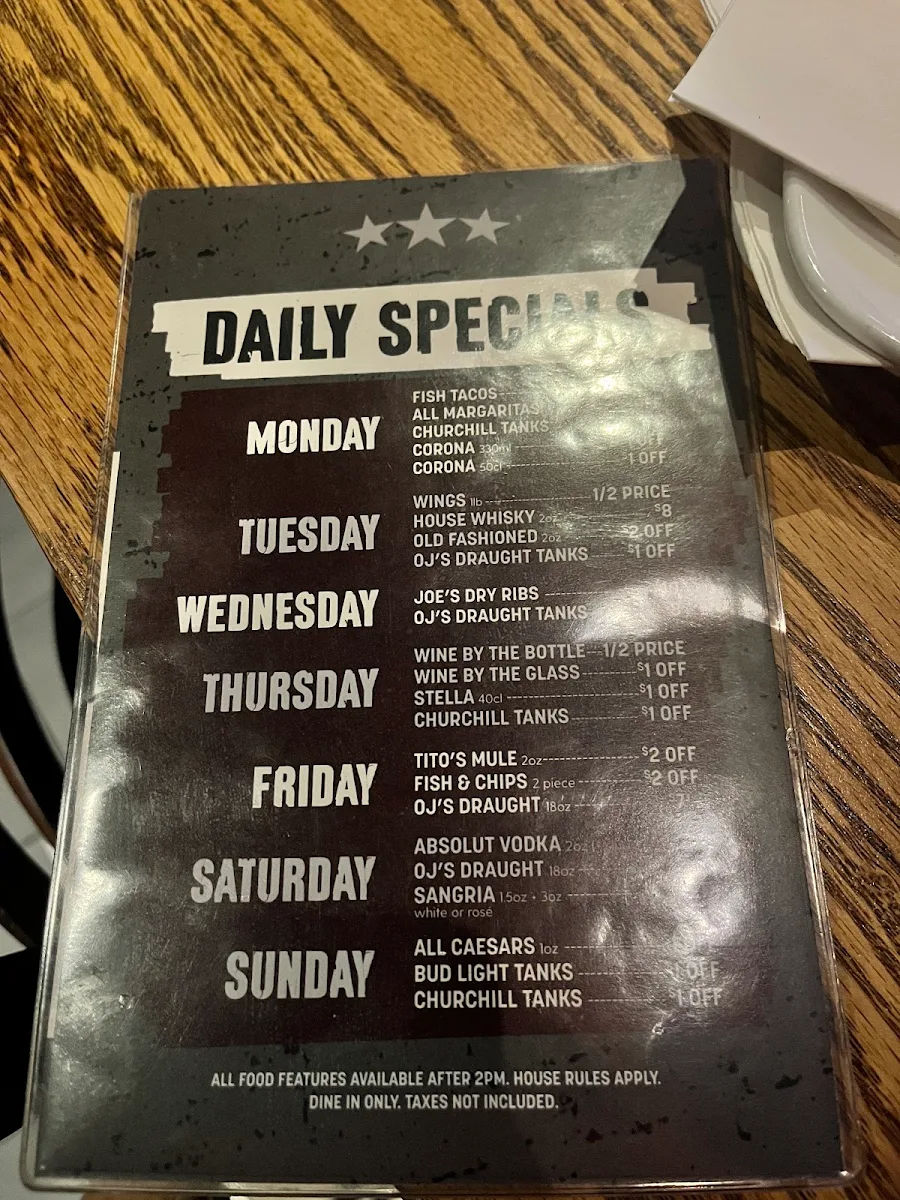 Menu, Original Joe's