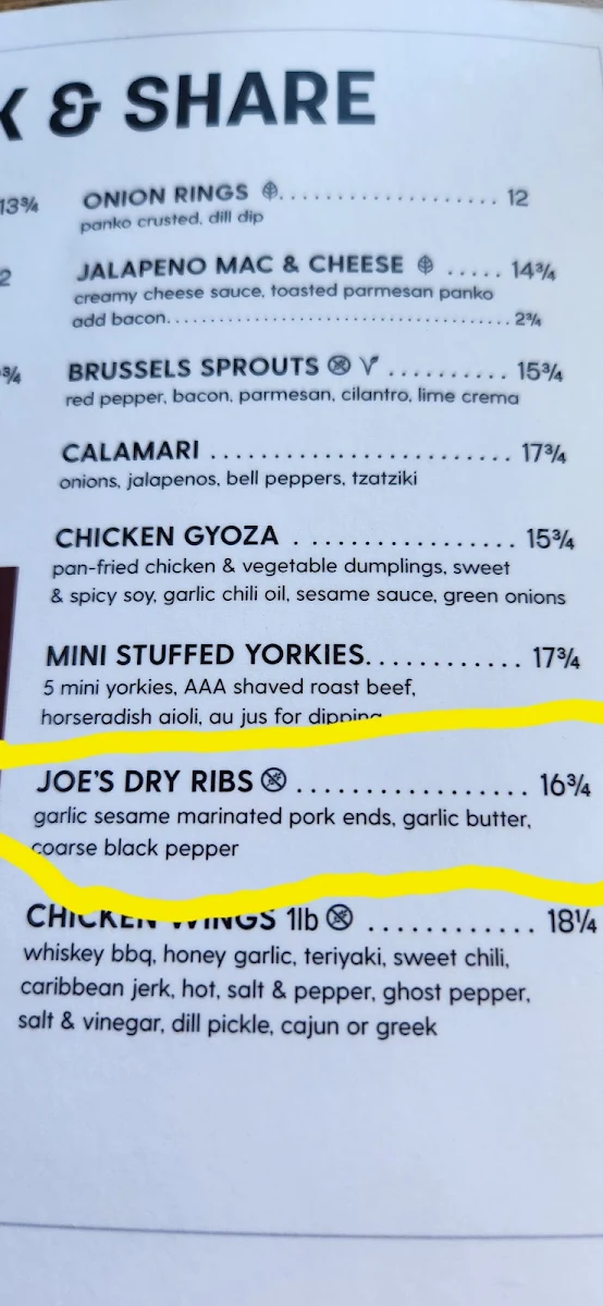 Menu, Original Joe's