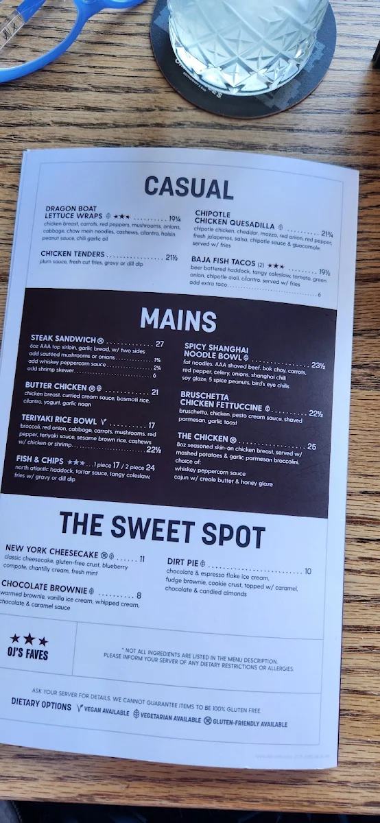 Menu, Original Joe's