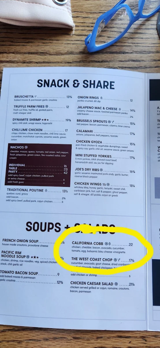 Menu, Original Joe's