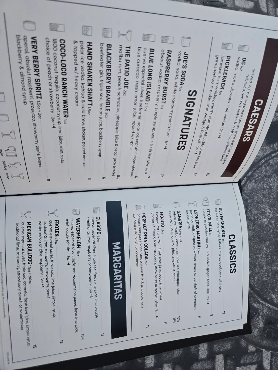 Menu, Original Joe's