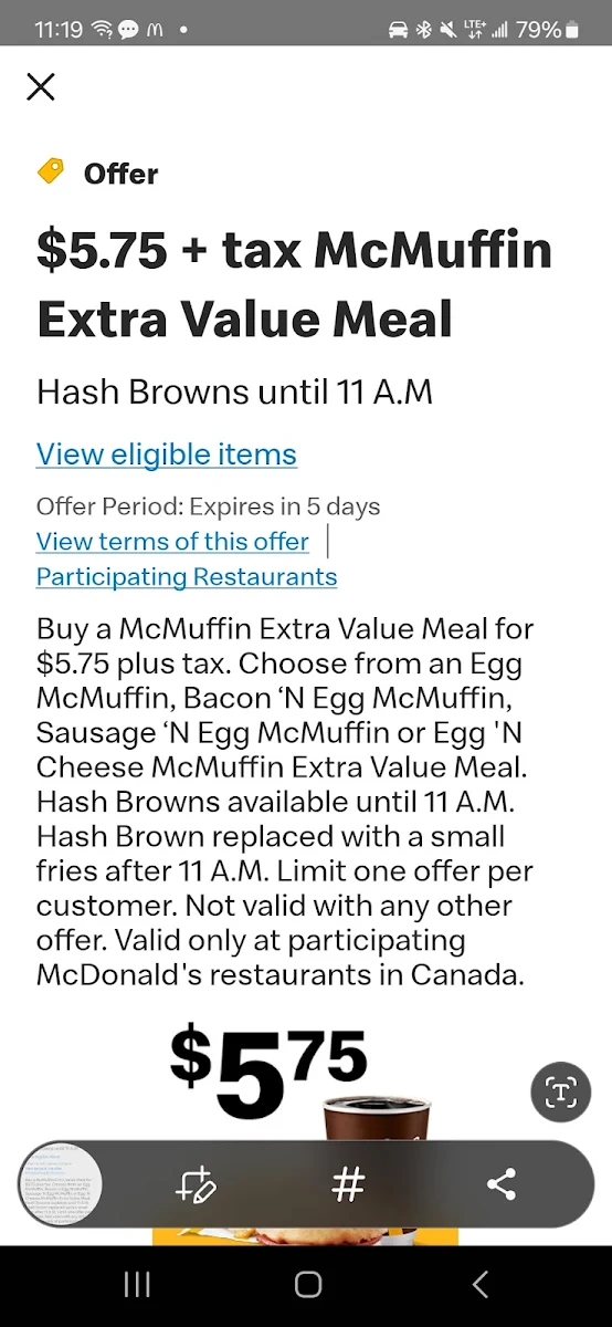 Menu, McDonald's
