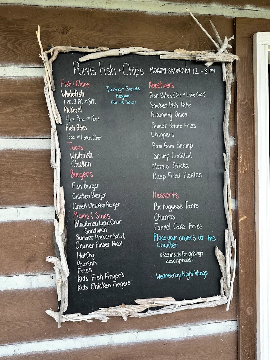 Menu, Purvis Fish & Chips
