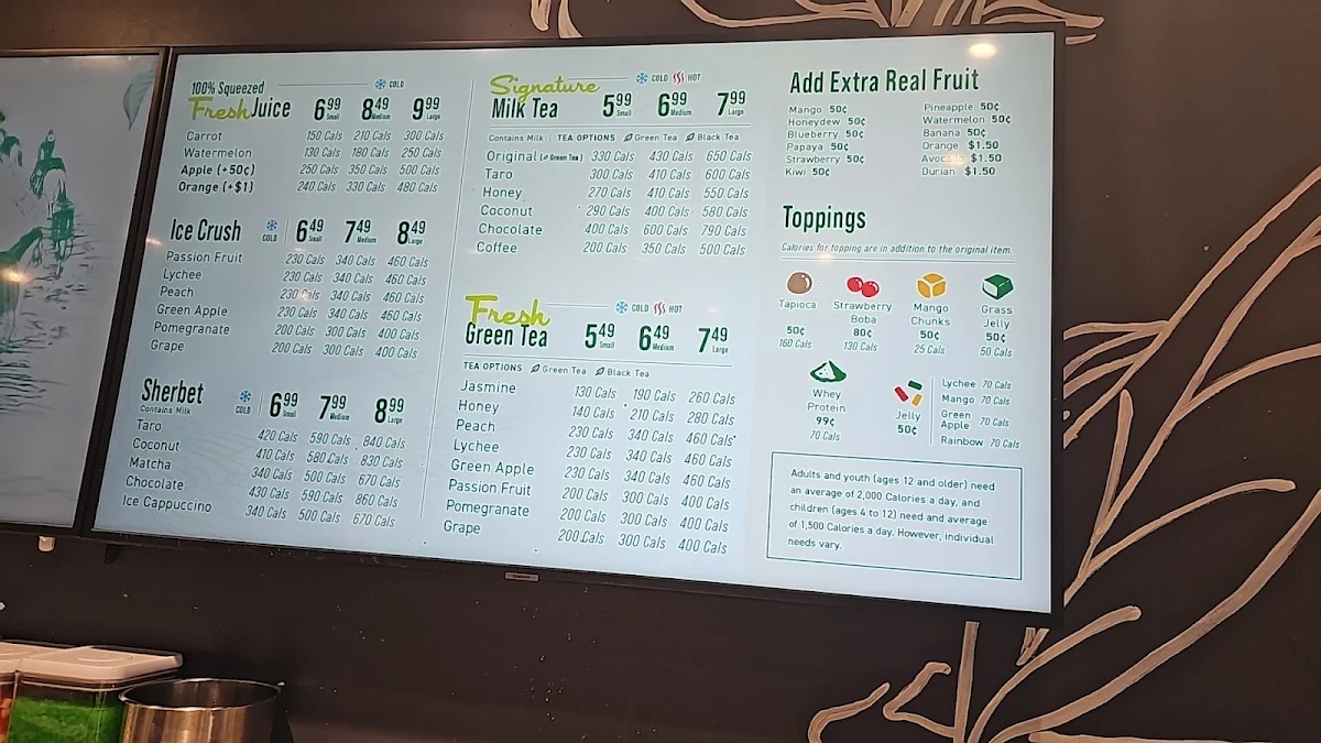 Menu, Real Fruit Bubble Tea