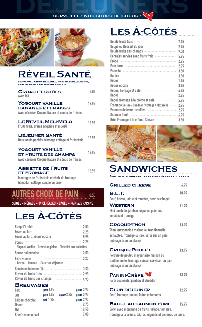 Menu, Le P'tit Réveil - La P'tite Soirée