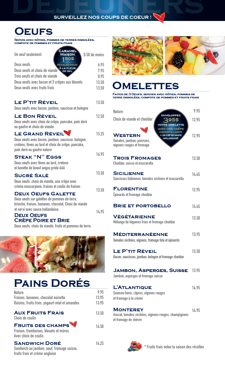 Menu, Le P'tit Réveil - La P'tite Soirée