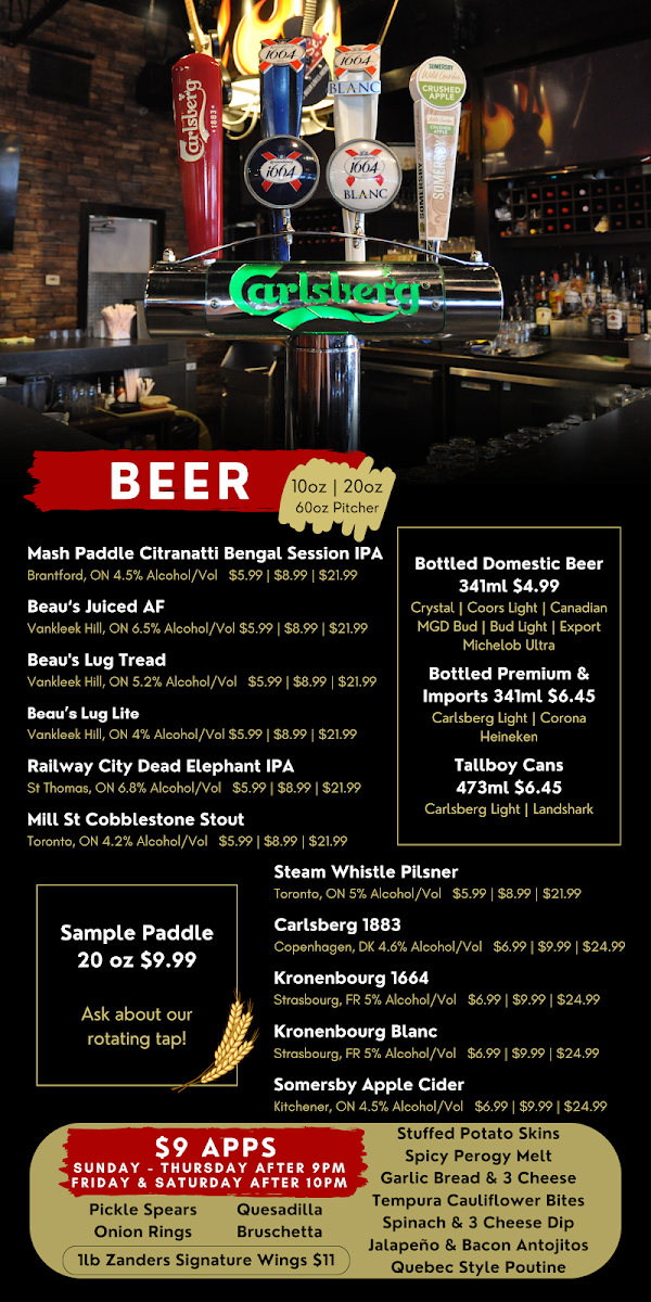 Menu, Zander's Fire Grill & Brew Lounge