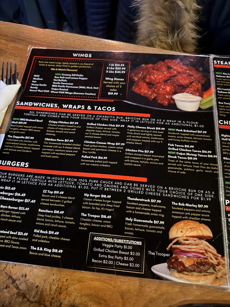 Menu, Zander's Fire Grill & Brew Lounge