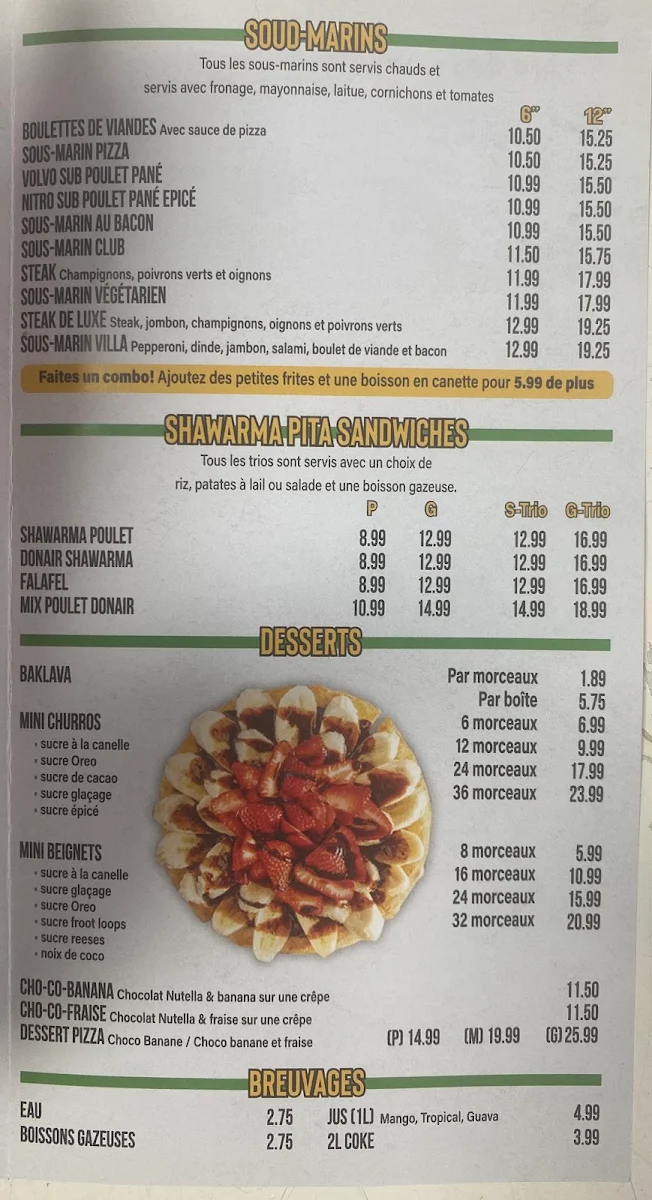 Menu, Chez Villa - Buckingham
