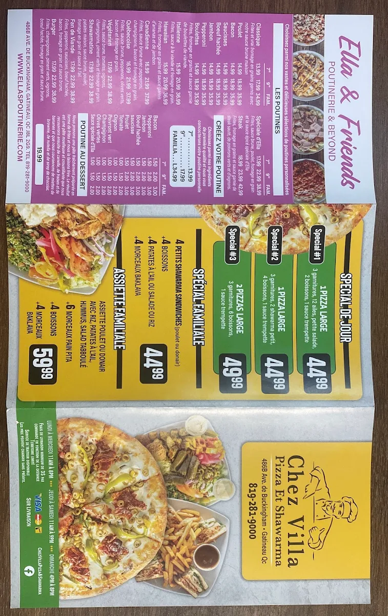 Menu, Chez Villa - Buckingham