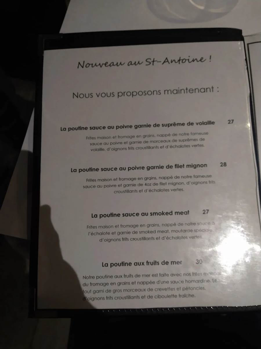 Menu, Restaurant Le St-Antoine