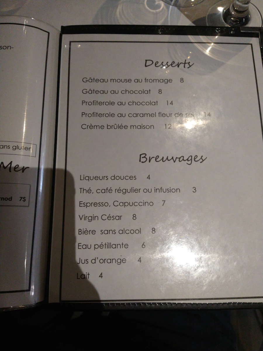 Menu, Restaurant Le St-Antoine