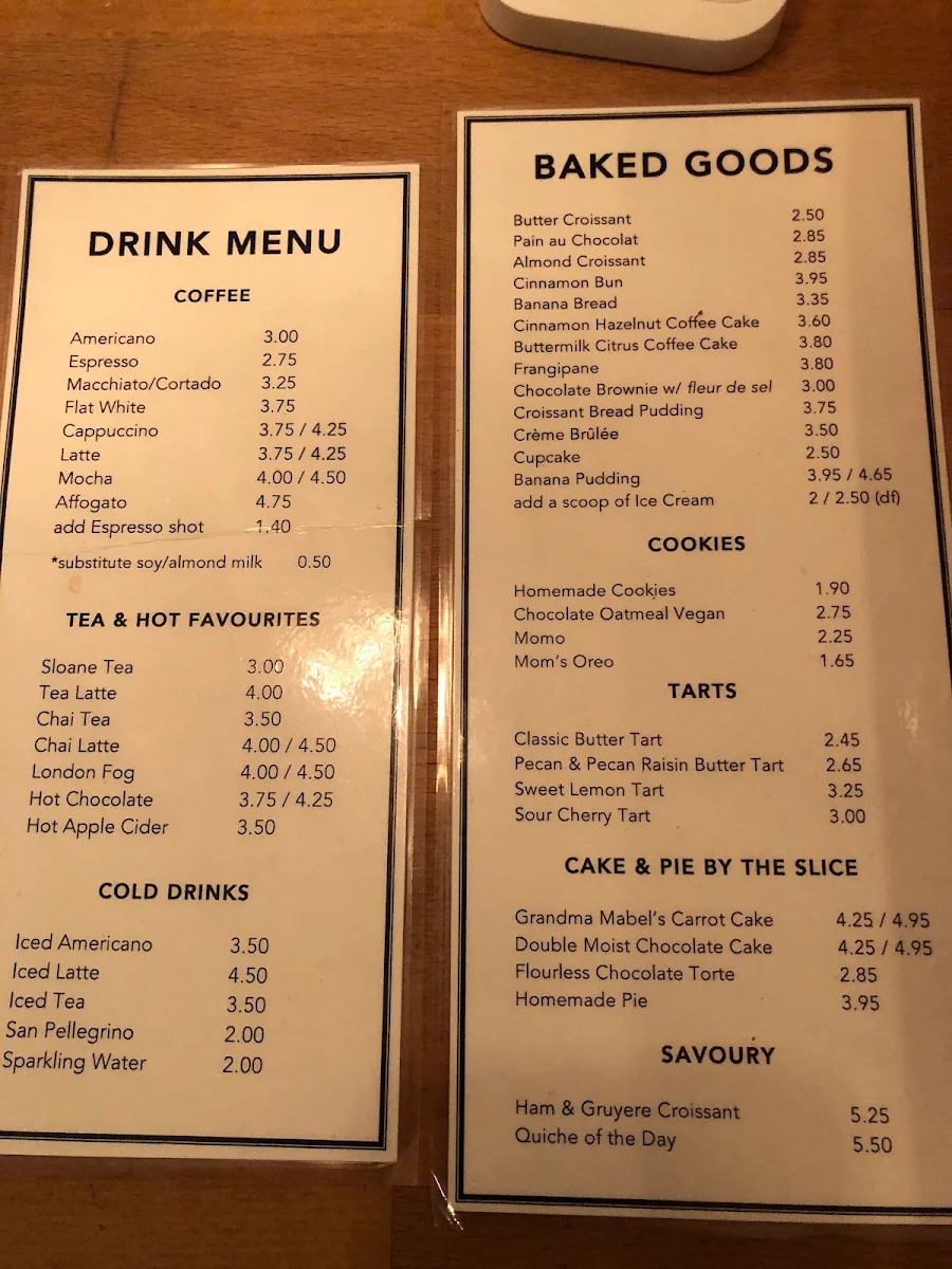 Menu, Bakerbots Baking