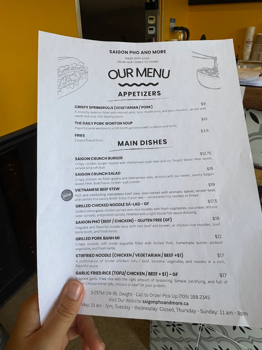 Menu, Saigon Pho And More