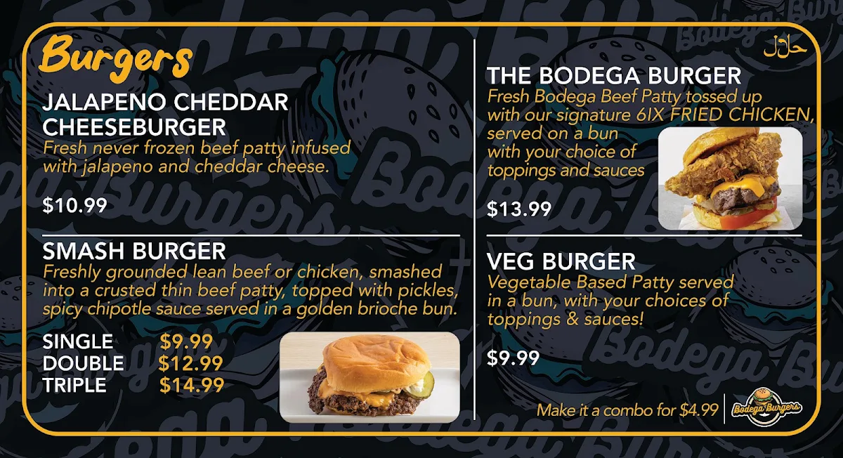 Menu, Bodega Burgers - 2611 Eglinton West