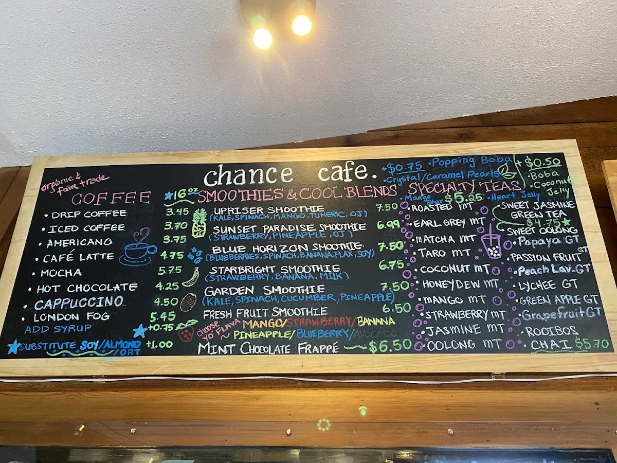 Menu, Chance Cafe