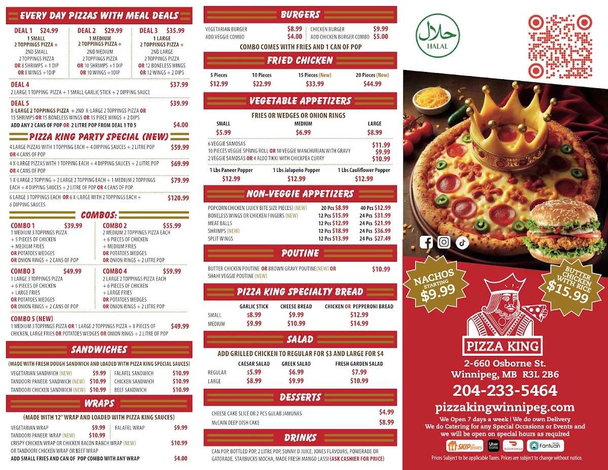 Menu, Pizza King