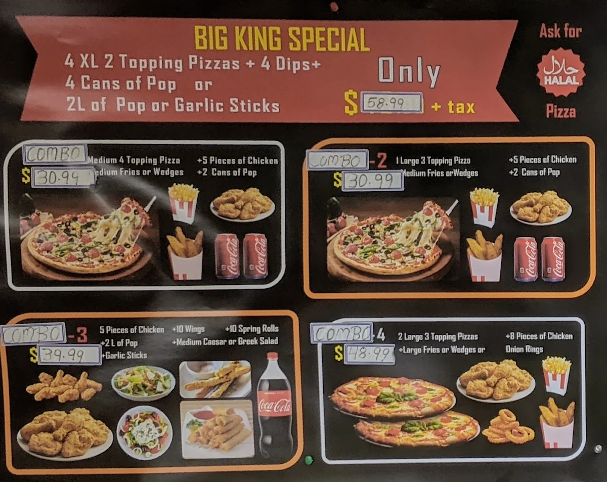 Menu, Pizza King