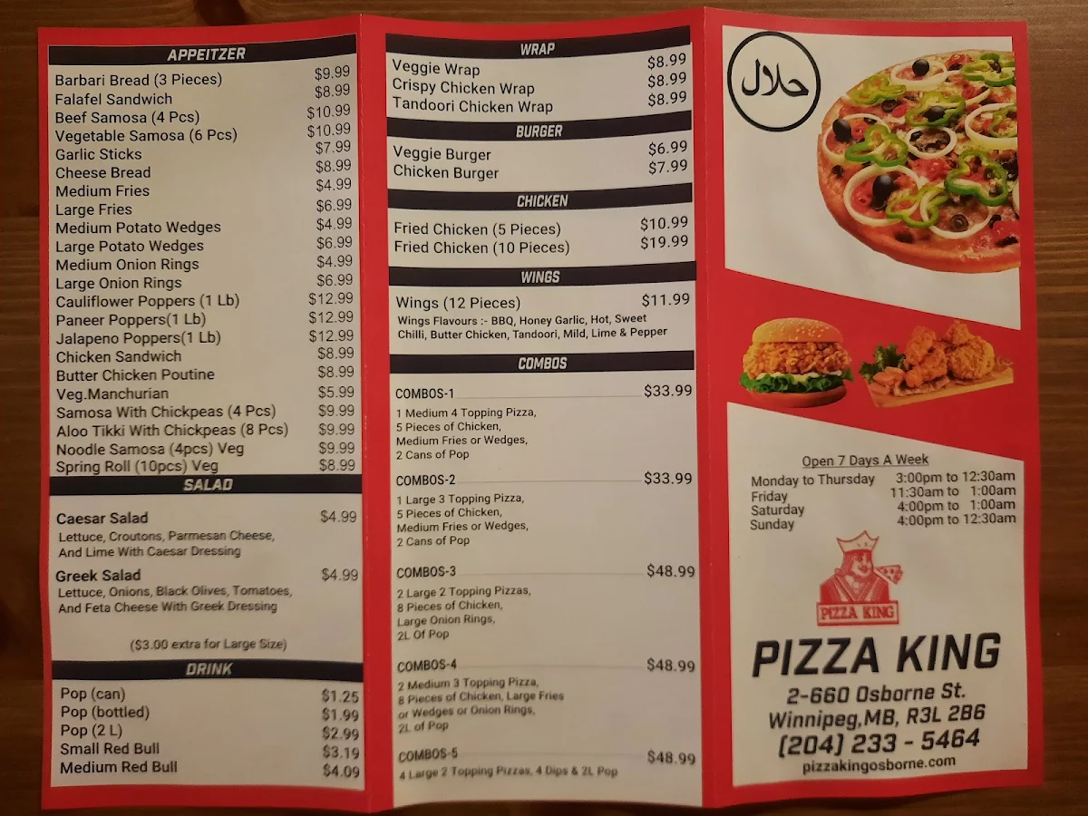 Menu, Pizza King