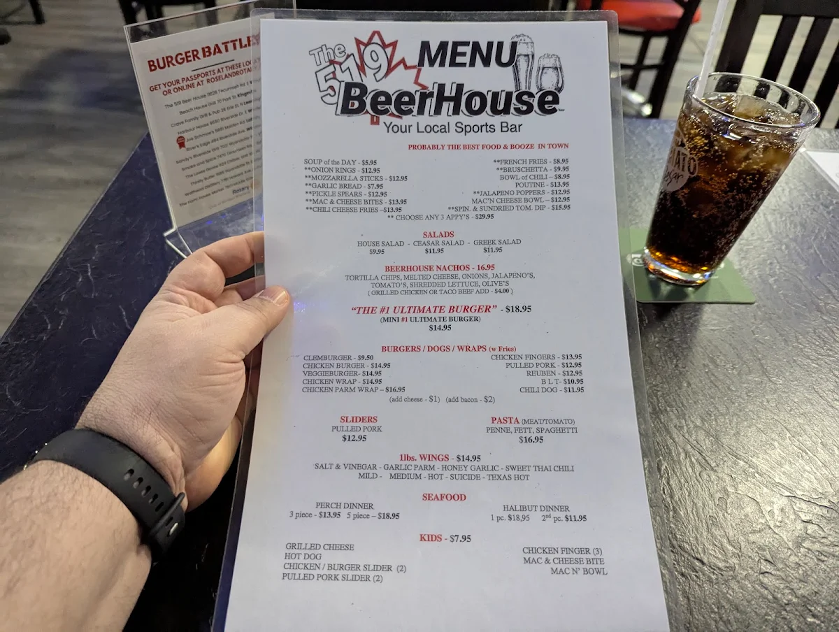 Menu, The 519 Beerhouse